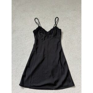 Beverly and Beck Black Lace Trim Slip Dress XS Double Strap Mini LBD